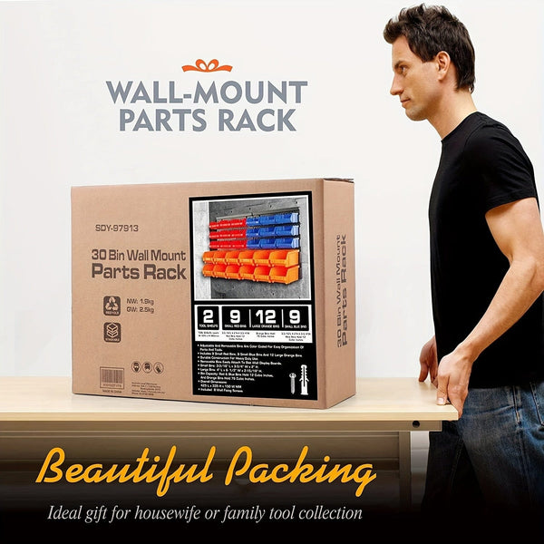 Planet Gates 30pcs 30pcs-Bin Wall-Mounted Storage Rack System, Heavy-Duty Garage Tool Organizer For Screws, Nuts, Bolts, Nails, Beads, And Small Hardware Parts, Easy Installation