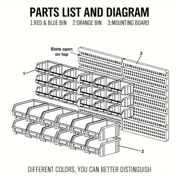 Planet Gates 30pcs 30pcs-Bin Wall-Mounted Storage Rack System, Heavy-Duty Garage Tool Organizer For Screws, Nuts, Bolts, Nails, Beads, And Small Hardware Parts, Easy Installation