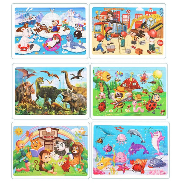 Planet Gates 30pcs Model 3 New 30 Pieces Wooden Puzzles Cartoon Animal Traffic Tangram Wood 3d Puzzle Montessori Educational Toys for Children Gifts