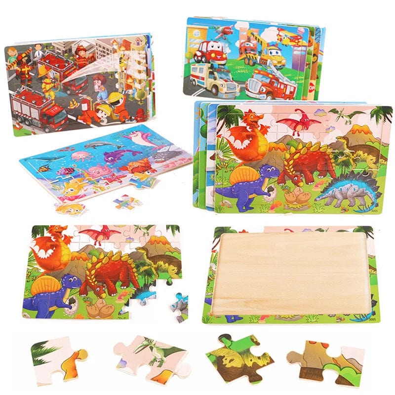 Planet Gates 30pcs Model 3 New 30 Pieces Wooden Puzzles Cartoon Animal Traffic Tangram Wood 3d Puzzle Montessori Educational Toys for Children Gifts