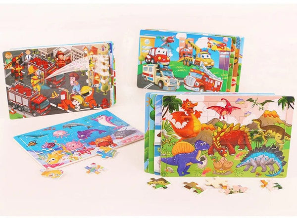 Planet Gates 30pcs Model 3 New 30 Pieces Wooden Puzzles Cartoon Animal Traffic Tangram Wood 3d Puzzle Montessori Educational Toys for Children Gifts