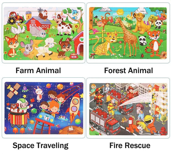 Planet Gates 30pcs Model 3 New 30 Pieces Wooden Puzzles Cartoon Animal Traffic Tangram Wood 3d Puzzle Montessori Educational Toys for Children Gifts