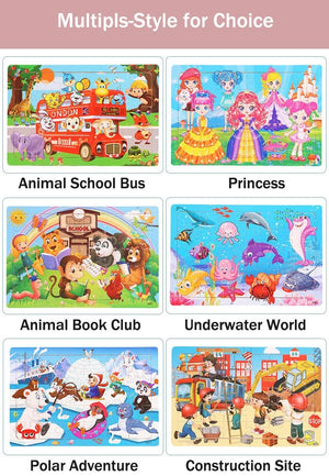 Planet Gates 30pcs Model 3 New 30 Pieces Wooden Puzzles Cartoon Animal Traffic Tangram Wood 3d Puzzle Montessori Educational Toys for Children Gifts