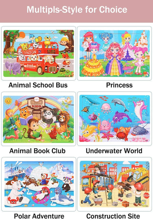 Planet Gates 30pcs Model 3 New 30 Pieces Wooden Puzzles Cartoon Animal Traffic Tangram Wood 3d Puzzle Montessori Educational Toys for Children Gifts