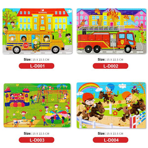 Planet Gates 30pcs Model 3 New 30 Pieces Wooden Puzzles Cartoon Animal Traffic Tangram Wood 3d Puzzle Montessori Educational Toys for Children Gifts