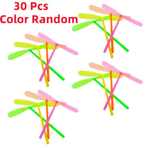 Planet Gates 30Pcs-random color Plastic Bamboo Dragonfly Shape Hand Push Flying Propeller Outdoor Sports Game Kids Toy Gift Rotating Flying Arrow Outdoor Games