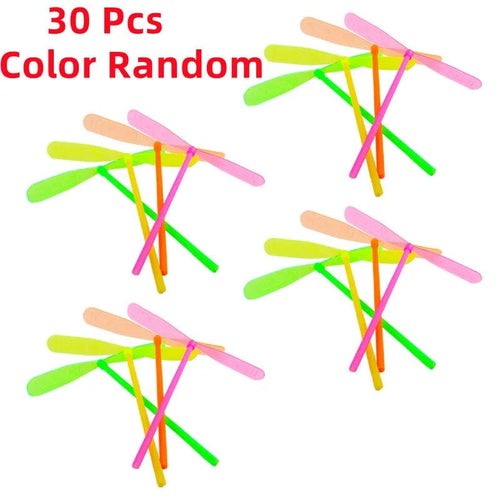 Planet Gates 30Pcs-random color Plastic Bamboo Dragonfly Shape Hand Push Flying Propeller Outdoor Sports Game Kids Toy Gift Rotating Flying Arrow Outdoor Games