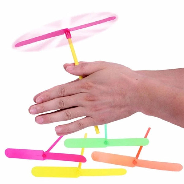 Planet Gates 30Pcs-random color Plastic Bamboo Dragonfly Shape Hand Push Flying Propeller Outdoor Sports Game Kids Toy Gift Rotating Flying Arrow Outdoor Games