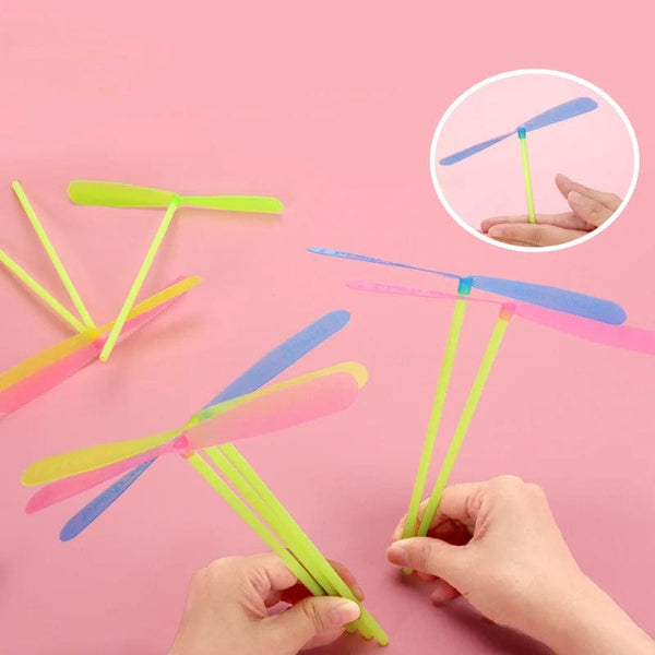 Planet Gates 30Pcs-random color Plastic Bamboo Dragonfly Shape Hand Push Flying Propeller Outdoor Sports Game Kids Toy Gift Rotating Flying Arrow Outdoor Games