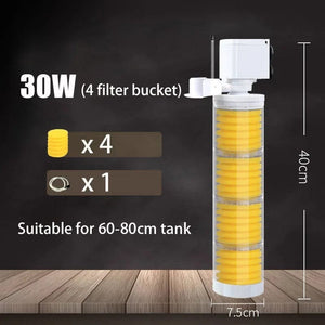 Planet Gates 30W 4 Bucket 220V 5-IN-1 Silent Filter for Aquarium Turtle Fish Tank Submersible Water Pump Sponge Filter Skimmer Make Waves Accessories