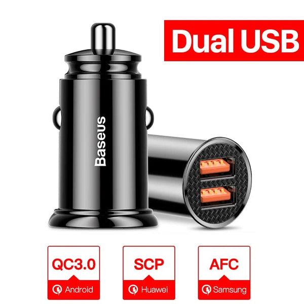Planet Gates 30W Dual USB Black Baseus Dual USB Car Charger 5A Fast Charing 2 Port 12-24V Cigarette Socket Lighter Car USBC Charger for iPhone 12 Power Adapter