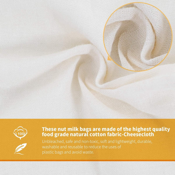 Planet Gates 30x25cm 3 Pcs Reusable Cheesecloth Bags, For Straining Coffee Filter Strainers, Mesh Pouch, Squeezable Natural Straining Nut Milk Filter Bag
