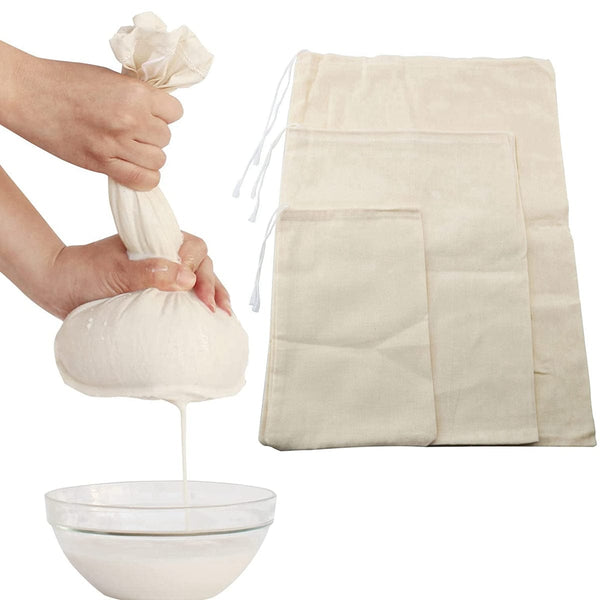 Planet Gates 30x25cm 3 Pcs Reusable Cheesecloth Bags, For Straining Coffee Filter Strainers, Mesh Pouch, Squeezable Natural Straining Nut Milk Filter Bag