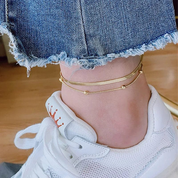 Planet Gates 316L Stainless Steel Gold Color Double-Layer Anklets For Women Girl New Trend Leg Chain Waterproof Jewelry Gift Party