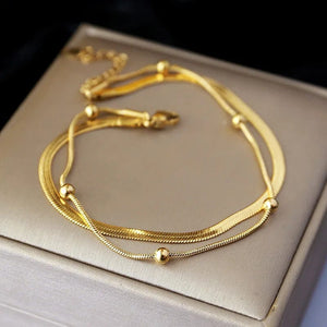 Planet Gates 316L Stainless Steel Gold Color Double-Layer Anklets For Women Girl New Trend Leg Chain Waterproof Jewelry Gift Party