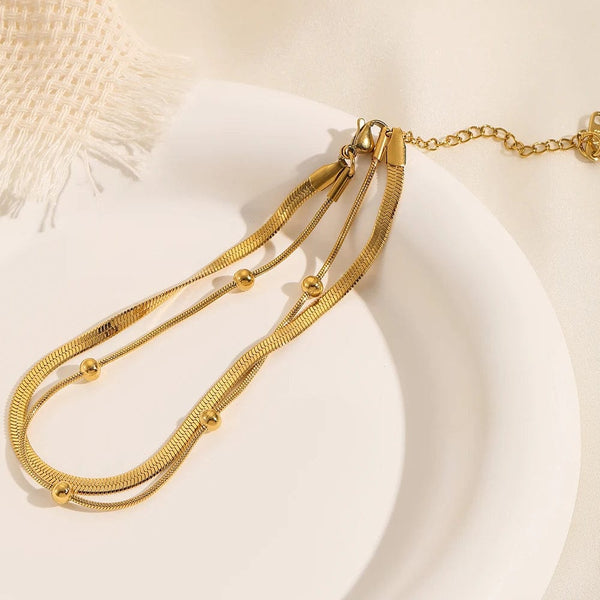 Planet Gates 316L Stainless Steel Gold Color Double-Layer Anklets For Women Girl New Trend Leg Chain Waterproof Jewelry Gift Party