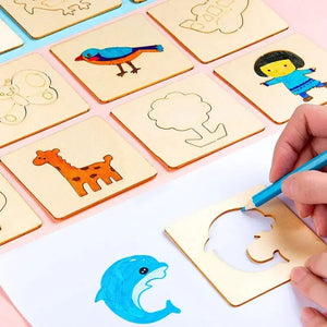 Planet Gates 32/20Pcs Kids Montessori Drawing Toys Wooden DIY Painting Template Stencils Educational Toys for Children Funny Learning Gifts