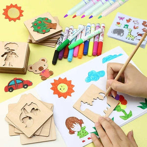 Planet Gates 32/20Pcs Kids Montessori Drawing Toys Wooden DIY Painting Template Stencils Educational Toys for Children Funny Learning Gifts