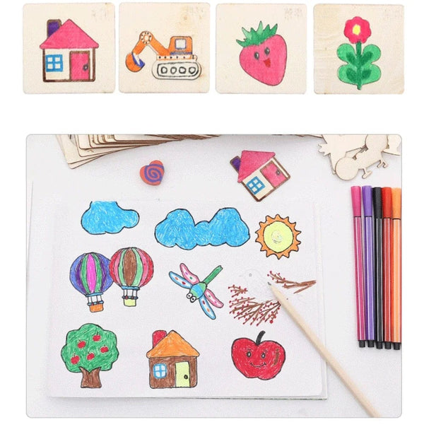 Planet Gates 32/20Pcs Kids Montessori Drawing Toys Wooden DIY Painting Template Stencils Educational Toys for Children Funny Learning Gifts
