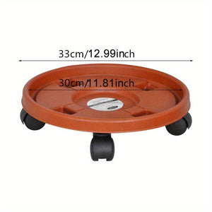Planet Gates 32.99cm 1pc, Removable Plant Stand Flower Pot Tray With Universal Wheel Heavy Rolling Flower Pot Rack Indoor And Outdoor Balcony Gardening Tools, Flower Pot Tray Brick Red Thickened Resin Tray Universal Wheel