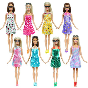 Planet Gates 32 Item/Set Doll Accessories=10 Mix Fashion Cute Dress+ 4 Glasses+ 6 Necklaces+2 Handbag+ 10 Shoes Dress Clothes For Barbie Doll