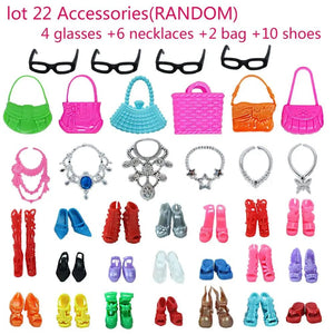 Planet Gates 32 Item/Set Doll Accessories=10 Mix Fashion Cute Dress+ 4 Glasses+ 6 Necklaces+2 Handbag+ 10 Shoes Dress Clothes For Barbie Doll