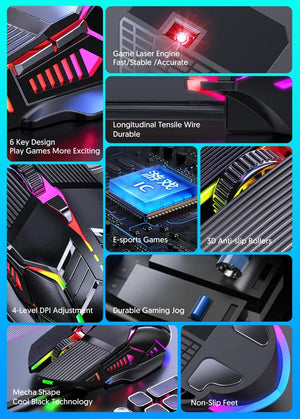 Planet Gates 3200DPI Ergonomic Wired Gaming Mouse USB Mouse Gaming RGB Mause Gamer Mouse 6 Button LED Silent Mice for PC Laptop Computer