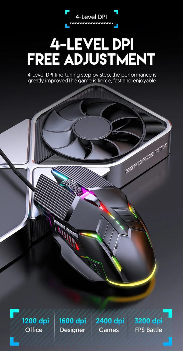 Planet Gates 3200DPI Ergonomic Wired Gaming Mouse USB Mouse Gaming RGB Mause Gamer Mouse 6 Button LED Silent Mice for PC Laptop Computer