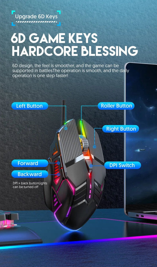 Planet Gates 3200DPI Ergonomic Wired Gaming Mouse USB Mouse Gaming RGB Mause Gamer Mouse 6 Button LED Silent Mice for PC Laptop Computer