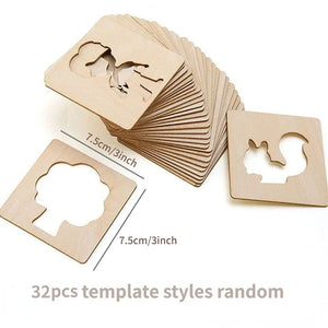 Planet Gates 32Pcs mini set / CHINA 32/20Pcs Kids Montessori Drawing Toys Wooden DIY Painting Template Stencils Educational Toys for Children Funny Learning Gifts