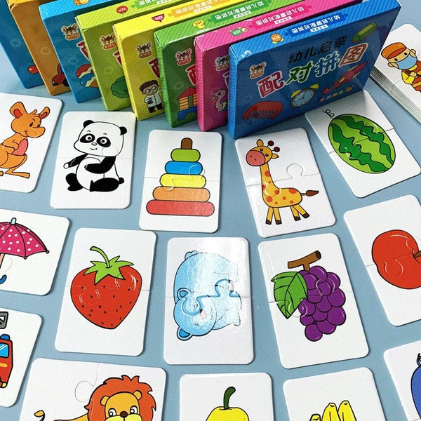 Planet Gates 32Pcs Toddler Card Matching Game Baby Cognition Puzzle Toys Montessori Educational Toys Cartoon Vehicle Fruit Jigsaw Game