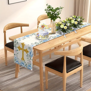 Planet Gates 33.02*182.88cm 1pc, Polyester Table Runner, Boy Baptism Table Runner, God Bless Theme Holy Communion Christening Baby Shower Party Kitchen Dinning Home Decoration