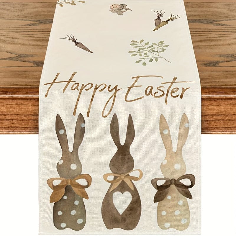 Planet Gates 33.02*182.88cm 1pc, Table Runner, Cute Bunny Carrot Floral Pattern Table Runner, Happy Easter Theme Vintage Table Runner, Seasonal Kitchen Dining Table Decoration For Indoor, Party Decor
