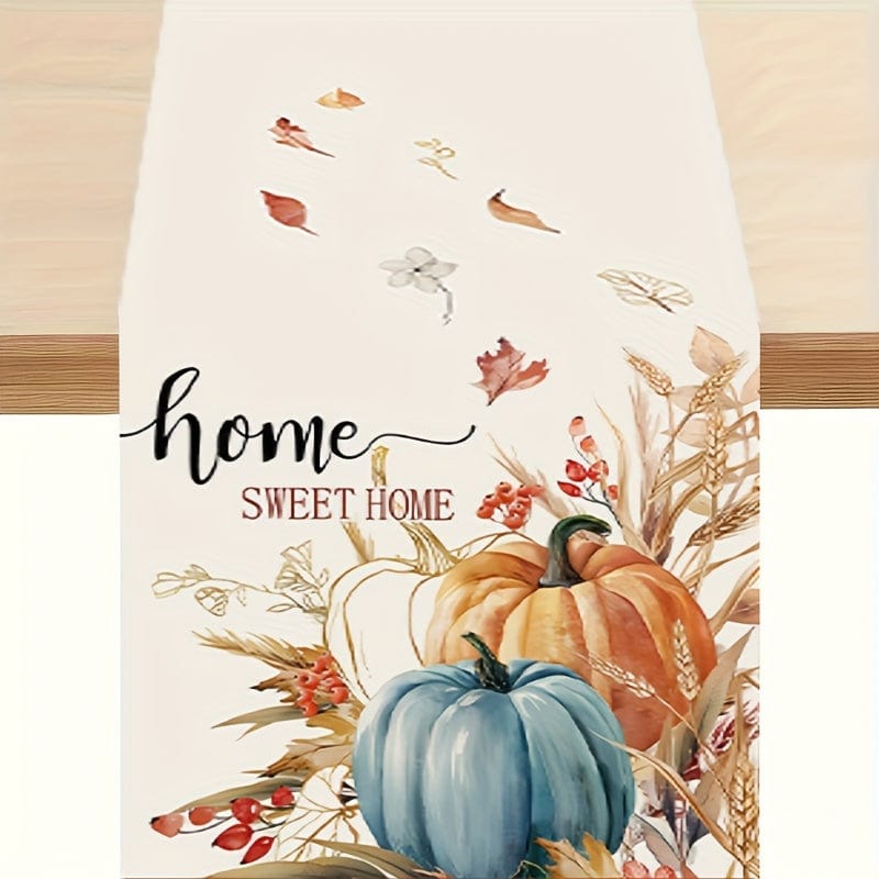 Planet Gates 33.02cmX182.88cm 1pc, Table Runner, Fall Colorful Pumpkin Table Runner, Watercolor Thanksgiving Harvest Teal Maple Leaves Tabletop Scarf Home Kitchen Decor, Halloween Autumn Holiday Burlap Dining, Halloween Decoration, Gift