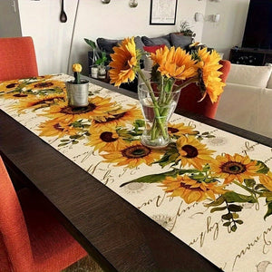 Planet Gates 33*90cm/13in*36in 1pc, Table Runner, Retro Style Sunflowers Pattern Table Runner, Restaurant Kitchen Dining Table Decoration For Home, Party Decor