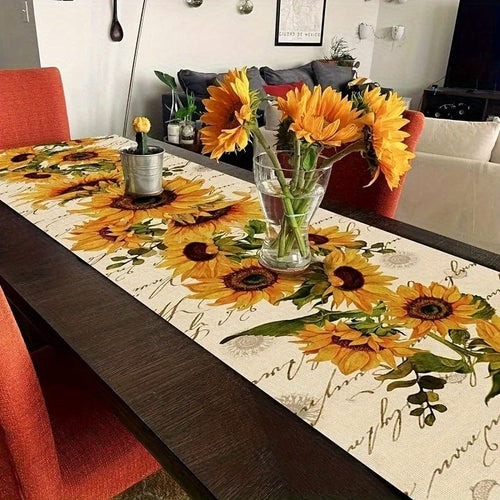 Planet Gates 33*90cm/13in*36in 1pc, Table Runner, Retro Style Sunflowers Pattern Table Runner, Restaurant Kitchen Dining Table Decoration For Home, Party Decor
