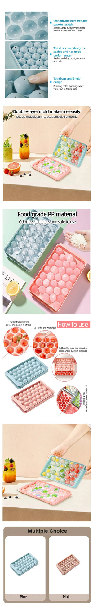 Planet Gates 33 Ice Boll Cube Trays For Freezer Ice Ball Maker Mold Mini Circle Round Ice Cube Mold with Lid Making PCs for Cocktail Whiskey