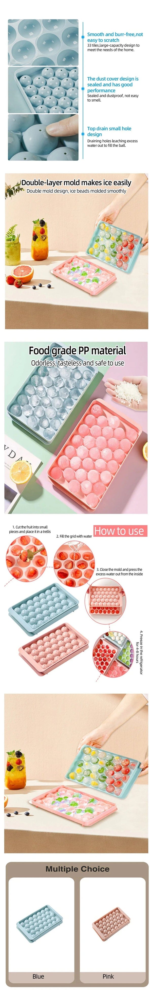 Planet Gates 33 Ice Boll Cube Trays For Freezer Ice Ball Maker Mold Mini Circle Round Ice Cube Mold with Lid Making PCs for Cocktail Whiskey