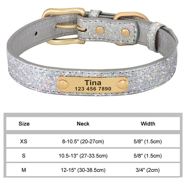 Planet Gates 330K Silver / M Personalized Dog Cat Collar Adjustable Cat Crystal Collars Anti-lost Leather Puppy Cats Necklace Bowtie Rhinestone Accessories