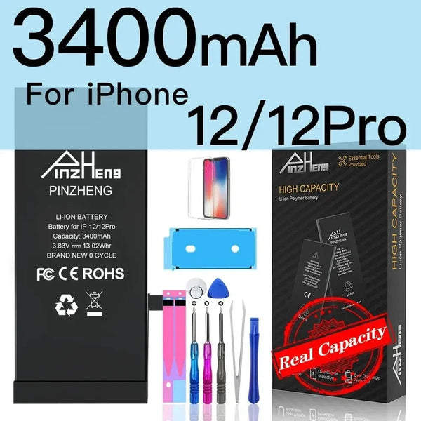 Planet Gates 3400mAh For 12 12pro PINZHENG Battery For iPhone X XR XS 11 12 13 Mini Max Pro Promax Real High Capacity Replacement Bateria Warranty One Year