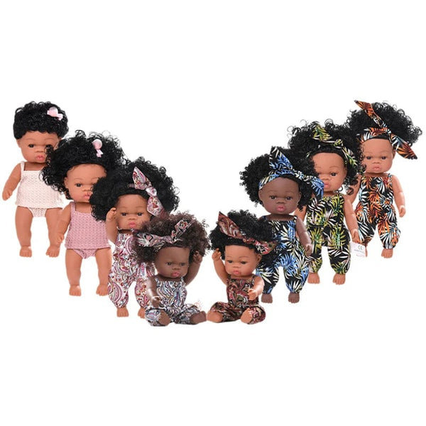 Planet Gates 35cm Newborn Reborn African Doll Baby Simulation Soft Vinyl Children Lifelike Toys Christmas Birthday Toys Dolls for Babies