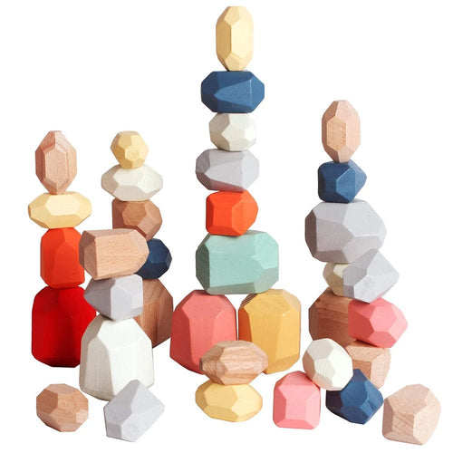 Planet Gates 36pcs Wooden Sorting Stacking Rocks Stones Sensory Toddler Toys Learning Montessori Toys Building Blocks Game for Kids Birthday Gifts
