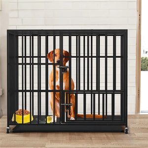 Planet Gates 37” 42” 46” Heavy Duty Dog Cage Metal Pet Dog Crate 3 Doors Locks Design Kennel Playpen with 4 Lockable Wheels Removable Tray