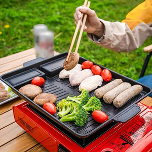 Planet Gates 37.5cm/14.76in Suitable For 4-5 People 1pc, BBQ Grill Plate, Non-Stick Baking Pan For Outdoor Cooking, Household Rectangle Metal Barbecue Frying Grill Pan, Smokeless, And Easy To Clean, Perfect For BBQ, Camping, And Picnics, BBQ Accessories, Grill Accessories