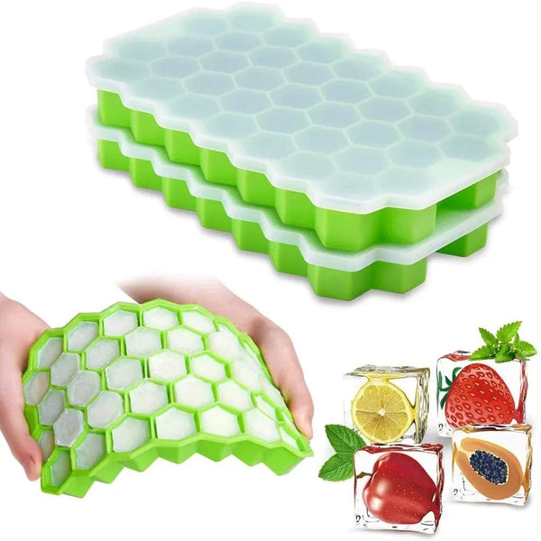 Planet Gates 37 Cavity Honeycomb Ice Cube Trays Reusable Silicone Ice Cube Mold BPA Free Ice Maker with Removable Lids