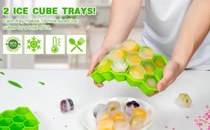 Planet Gates 37 Cavity Honeycomb Ice Cube Trays Reusable Silicone Ice Cube Mold BPA Free Ice Maker with Removable Lids