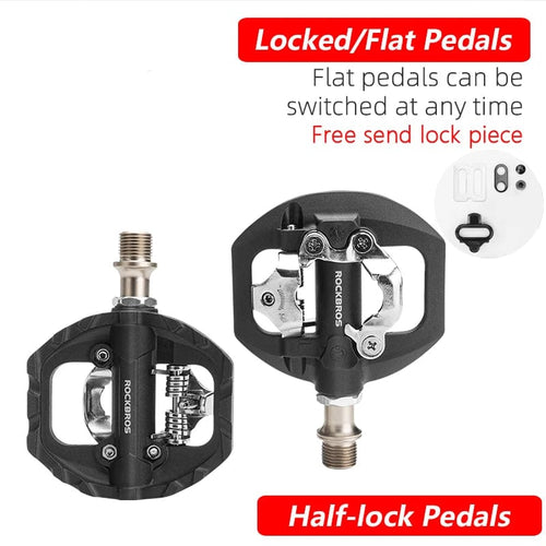 Planet Gates 37210108001 Nylon ROCKBROS Bicycle Lock Pedal 2 In 1 Anti-slip Lock Nylon Pedal MTB Bike Pedals Flat Cleat Platform Shimano SPD Bike Accessories