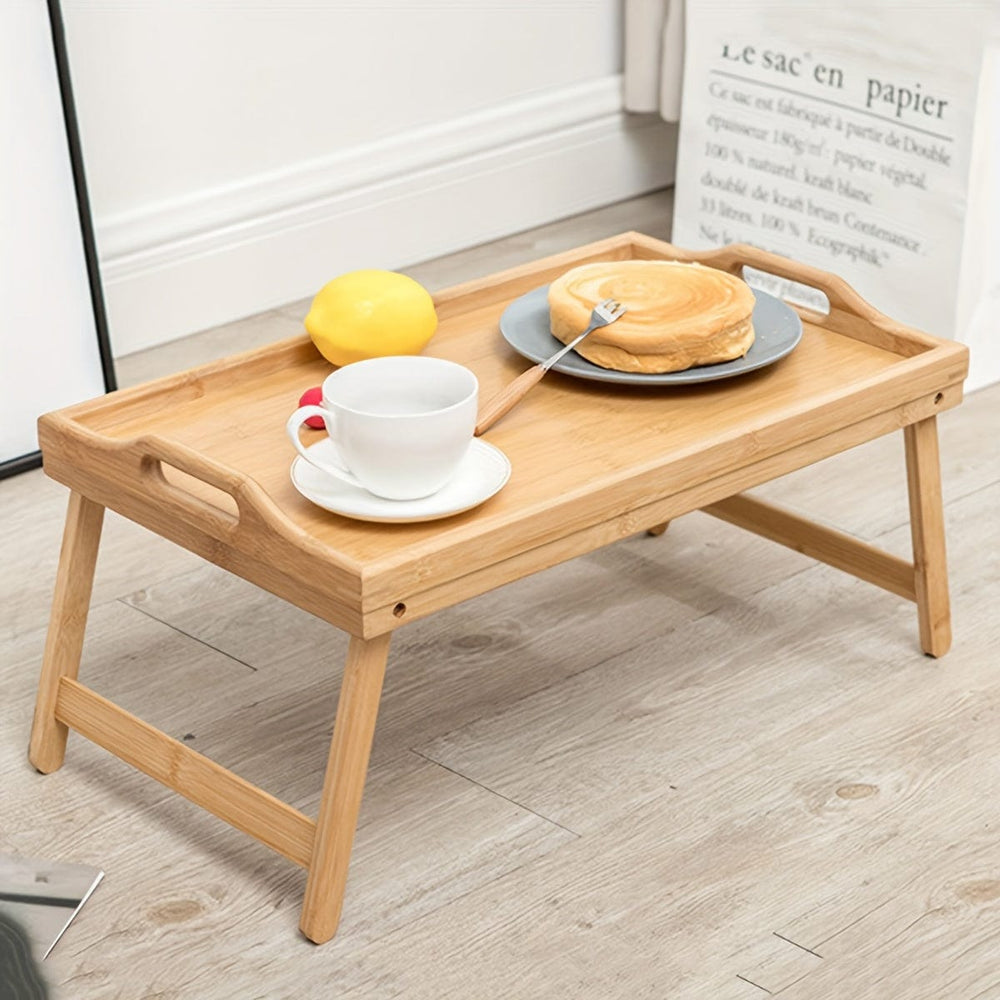 Planet Gates 38*26cm 1pc Wooden Bed Table Tray With Folding Legs, Breakfast Tray, Snack Tray, Work Table, Study Table, Laptop Table, Multifunctional Wooden Tray For Picnic Camping Dorm Home Sofa, Bed, Eating And Working, Table Decors