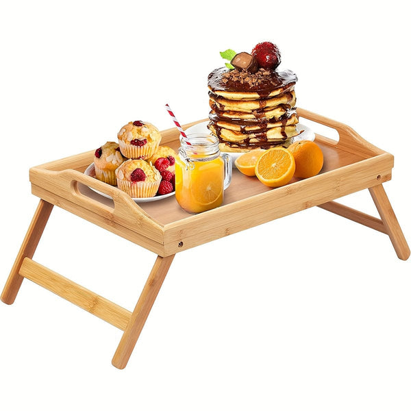 Planet Gates 38*26cm 1pc Wooden Bed Table Tray With Folding Legs, Breakfast Tray, Snack Tray, Work Table, Study Table, Laptop Table, Multifunctional Wooden Tray For Picnic Camping Dorm Home Sofa, Bed, Eating And Working, Table Decors
