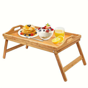 Planet Gates 38*26cm 1pc Wooden Bed Table Tray With Folding Legs, Breakfast Tray, Snack Tray, Work Table, Study Table, Laptop Table, Multifunctional Wooden Tray For Picnic Camping Dorm Home Sofa, Bed, Eating And Working, Table Decors